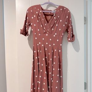 Unique Vintage Pink Polka Dot Delores Swing Dress